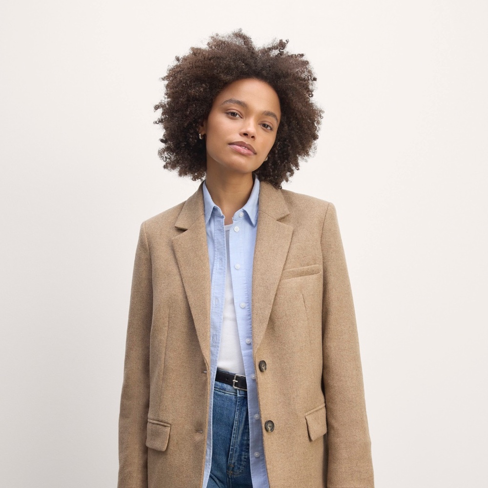 Everlane Women's Oversized Blazer in Wool in Beige Twill, Size 8 - Picture 2 of 4